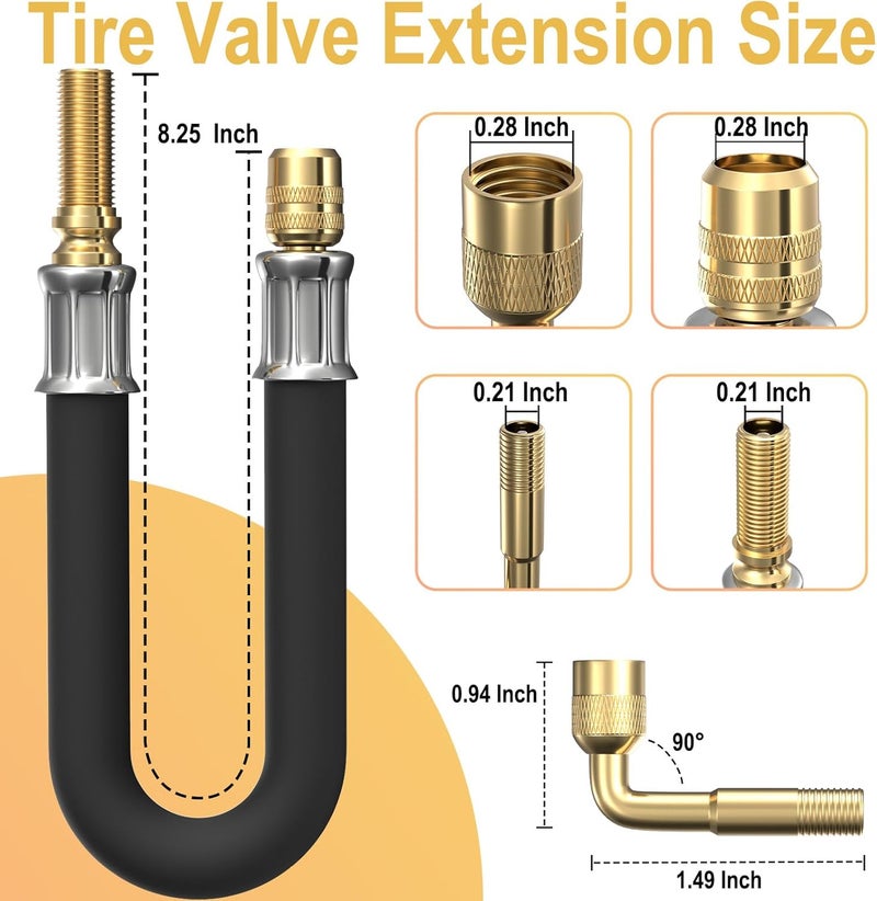 ecocstm Tire Valve Extension, 8.25 Inch Flexible Tire Valve Extenders, 90 Degree Schrader Valve Adapter, Tire Valve Stem Extension, Universal Flexible Tire Valve for Cars Rv Truck Motorcycle Bike Scooter - Image 2